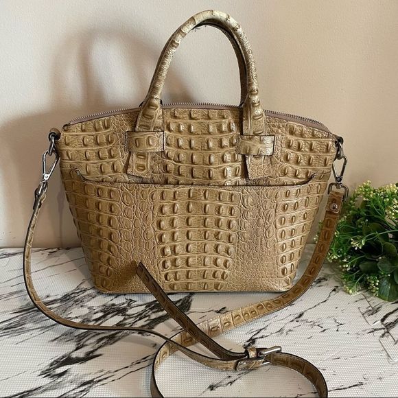 CLAUDIA FIRENZE Italy Leather Beige Croc Embossed Purse Crossbody Satchel Bag - Picture 1 of 11